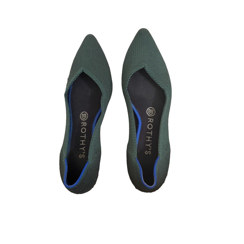 Rothy’s The Point Flats Women’s 7 Green Blue Trim Knit Pointed Toe Shoes